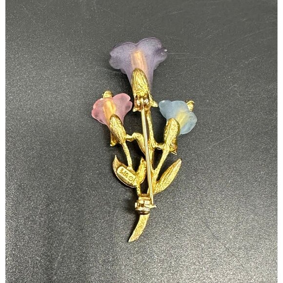 Vintage Floral Brooch Pin Lianna LIA Gold Toned Calla Lily Flower Pink Blue - Picture 3 of 9